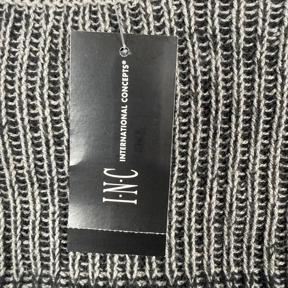INC International Concepts Mens Large Deep Black Striped Ribbed Knit Sweater NWT